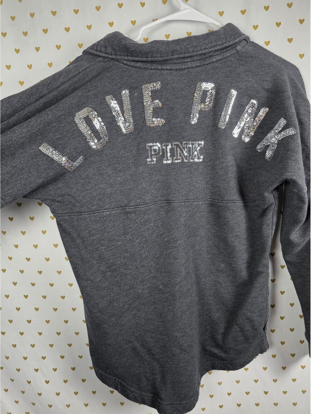 Victorias Secret Pink BLING Sweater Long Sleeve Grey Sequined XS Oversized